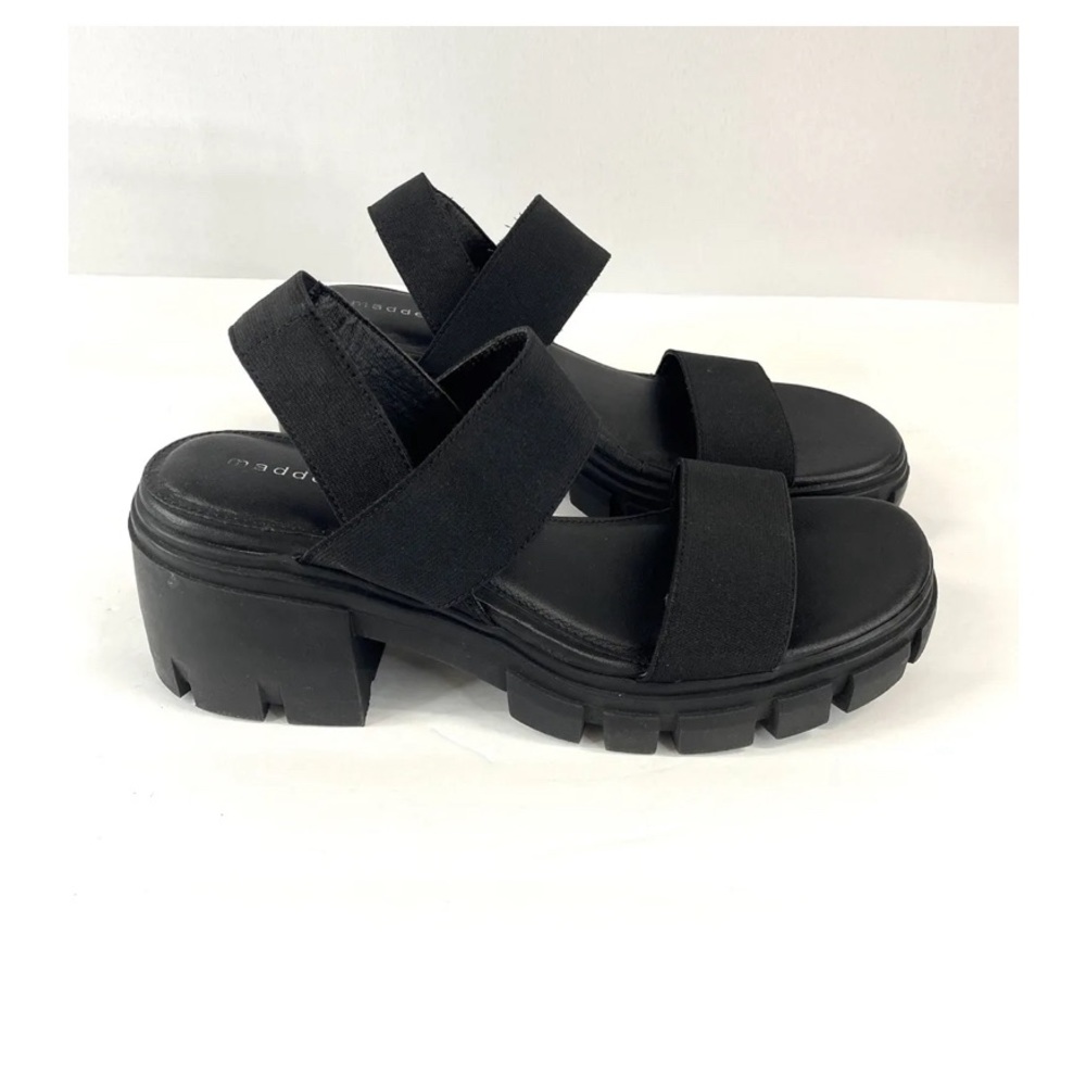 MADDEN GIRL Black Chunky Lug Sole Slingback Heel Sandals Size 7